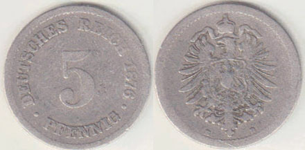 1876 B Germany 5 Pfennig A008906